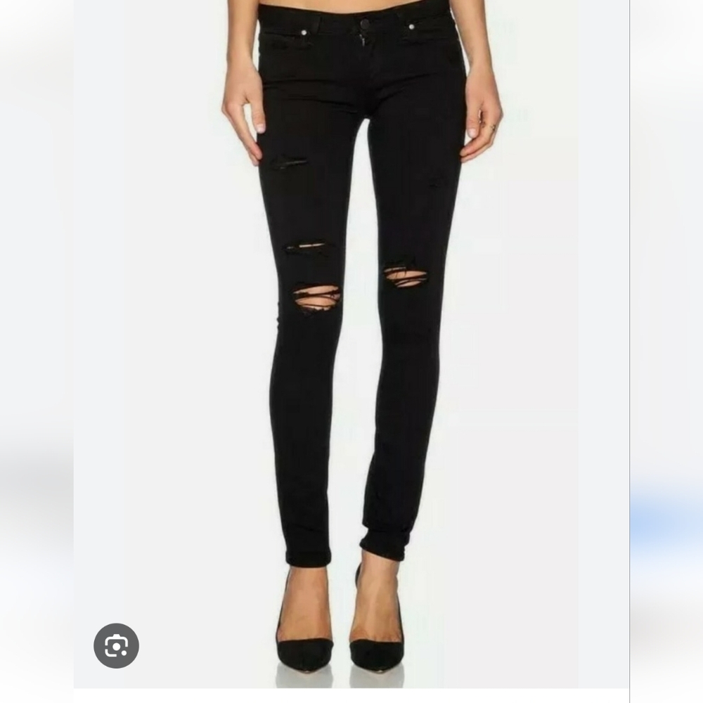 PAIGE Verdugo Ultra Skinny Black Denim Jeans Distress 30